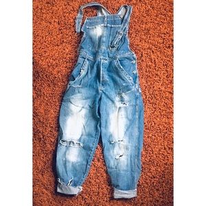 Distressed Vintage Denim Chunky Overalls